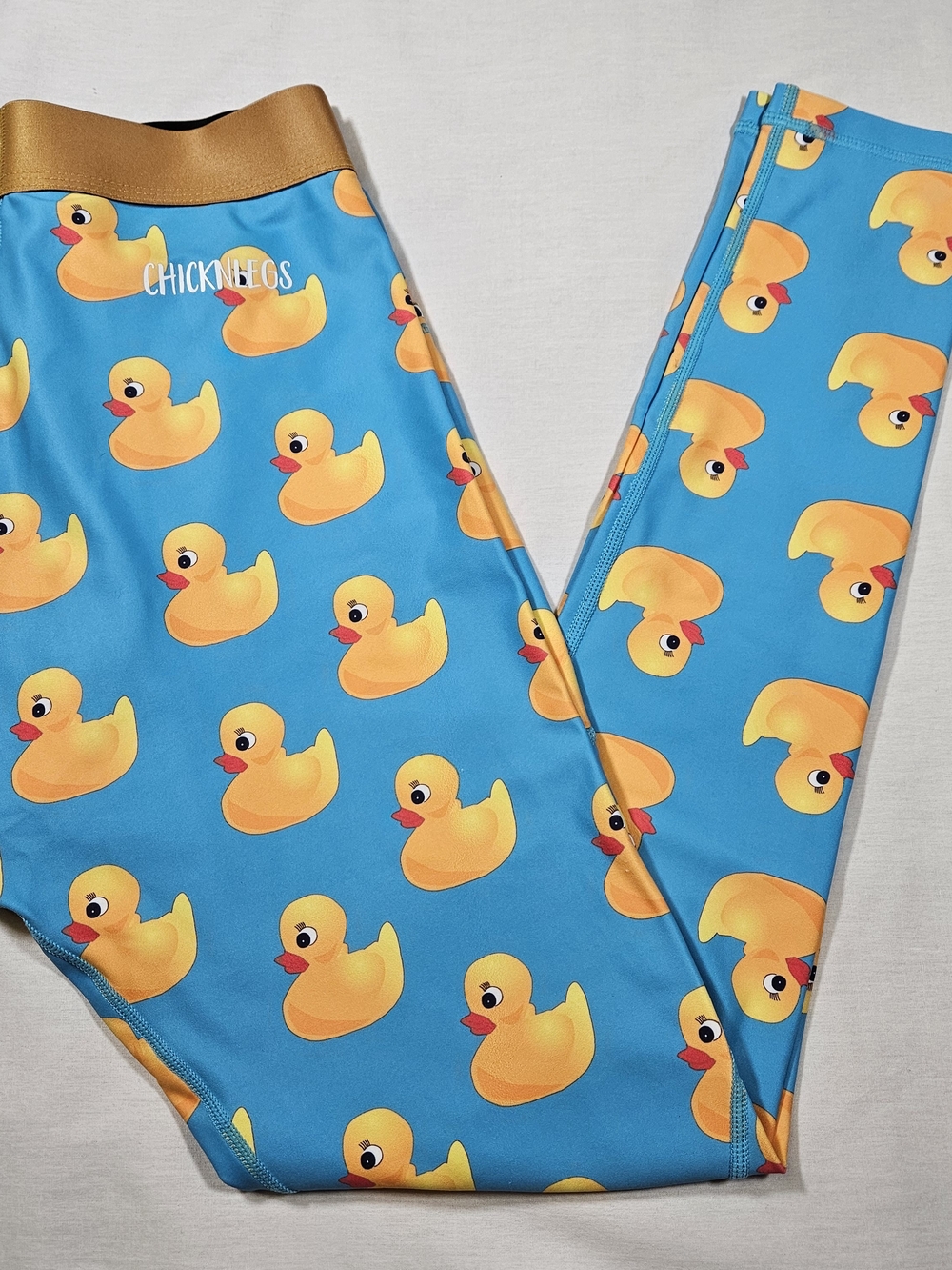 ChicknLegs Rubber Duck Running Long Tights Men's Small Blue Yellow Duckie